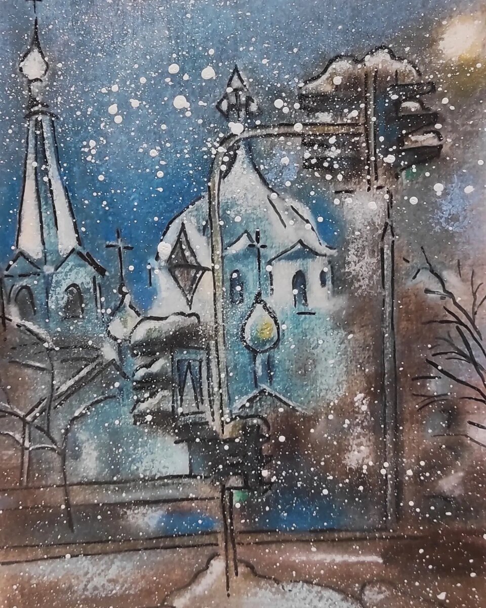 «Вознесенский собор» Михаил Паршиков. Бумага, смешанная техника, размер 20х29 см., 2019 г.