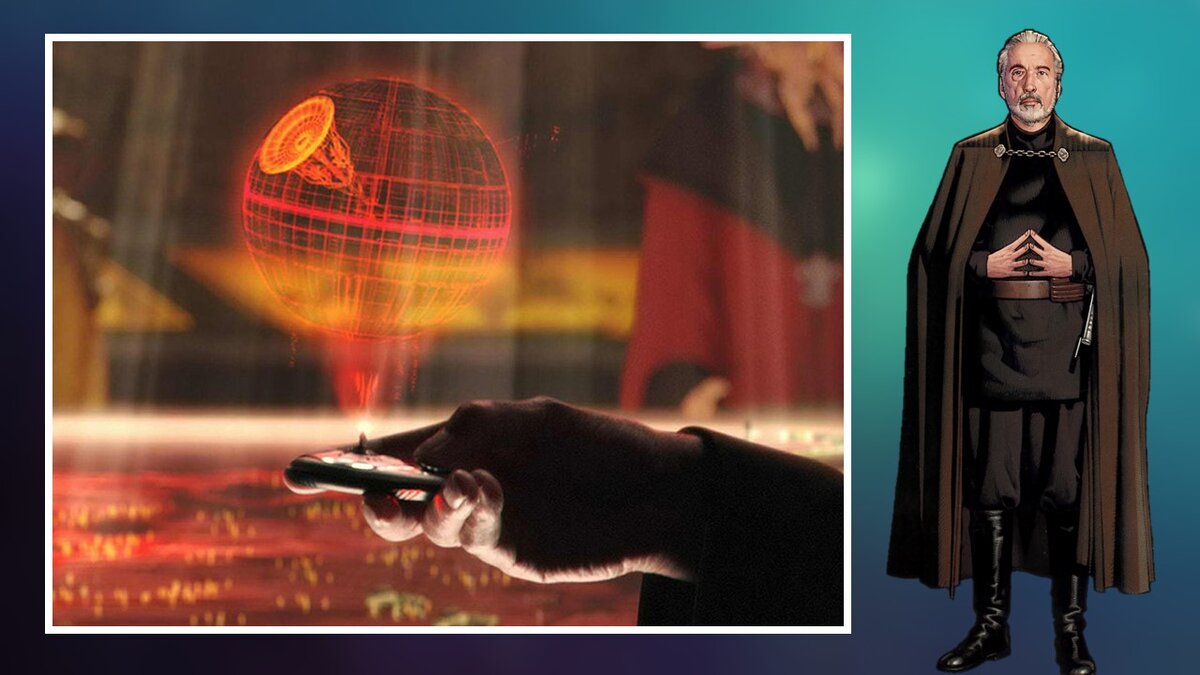 Граф Дуку (Дарт Тиранус) перед своим побегом с Джеонозиса изучал чертежи "Великого", если желаете "Абсолютного оружия"