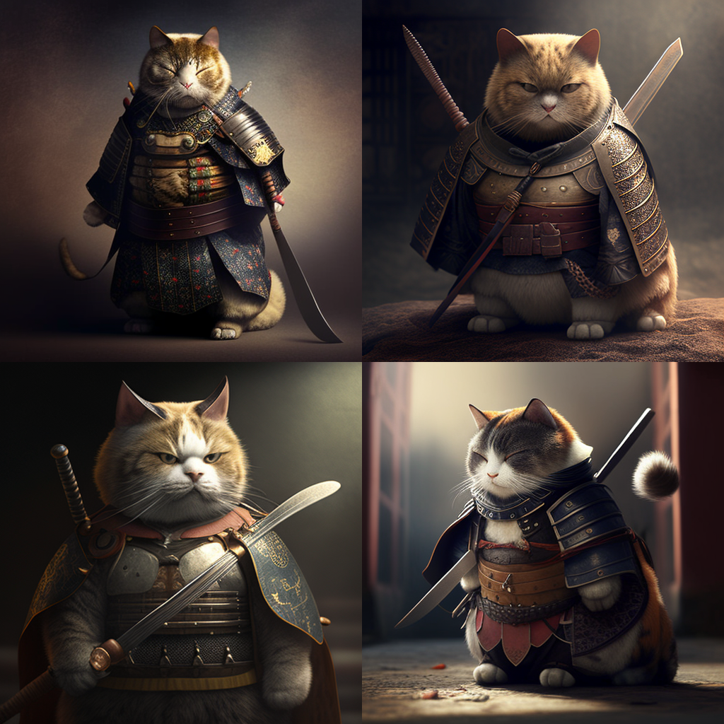 Кот самурай арт