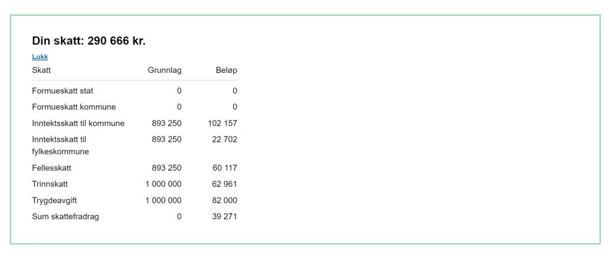 Скрин из калькулятора налоговой Норвегии