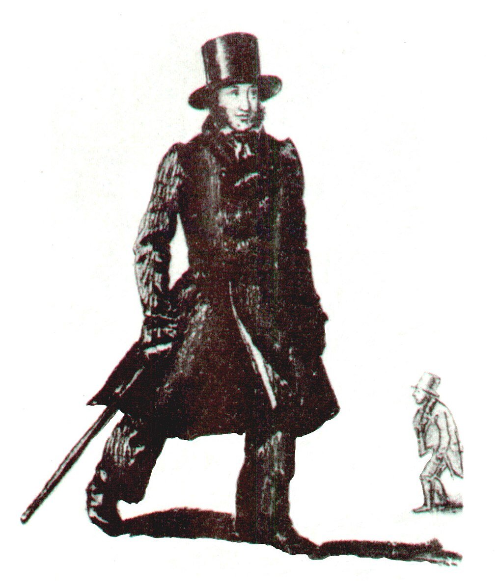 "Пушкин и граф Хвостов". Карикатура П. Челищева, созданная в 1830-е годы. Примерно так представляли себе современники соотношение между талантом Пушкина и талантом Хвостова. 