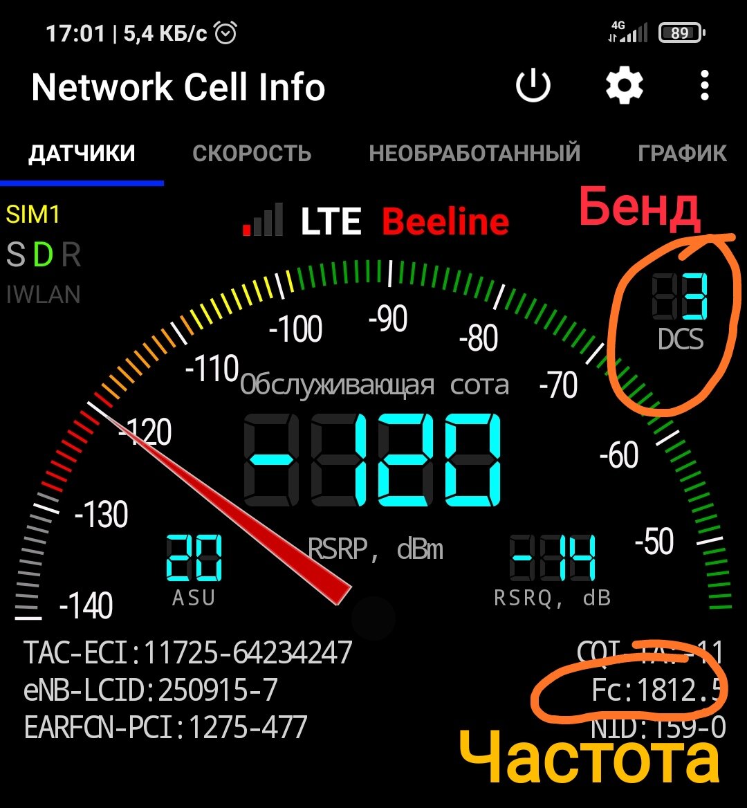 Скриншот с программы Network Cell Info