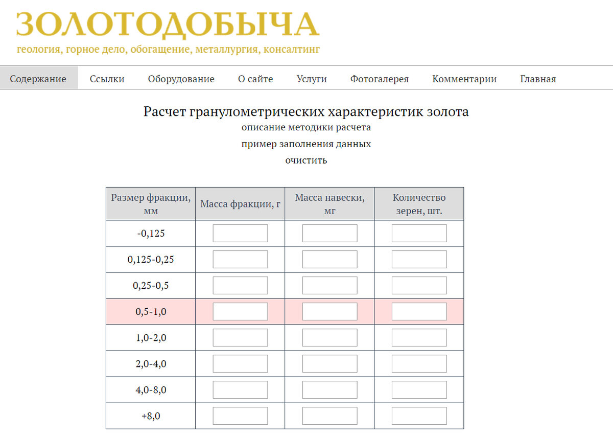 Расчет гранулометрических характеристик золота подробно описан на сайте zolotodb.ru 