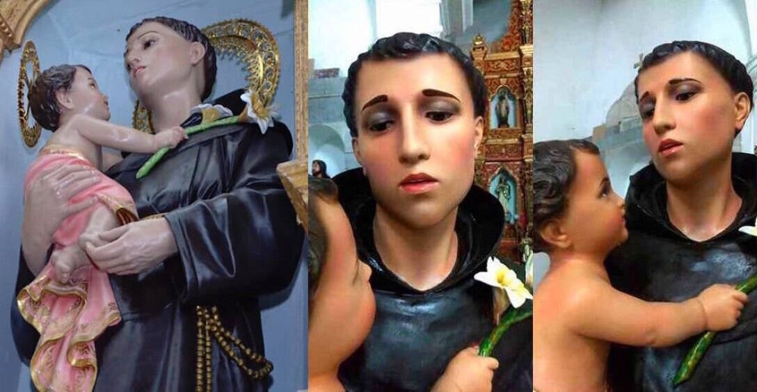 После реставрации статуя Святого Антония Падуанского выглядела так, как будто она посетила салон красоты. Фотография ​​Хуана Дуке. Источник: https://focus.ua/static/storage/thumbs/1088x/8/24/078d10fc-205d652026d17d502a68dae642dff248.jpg