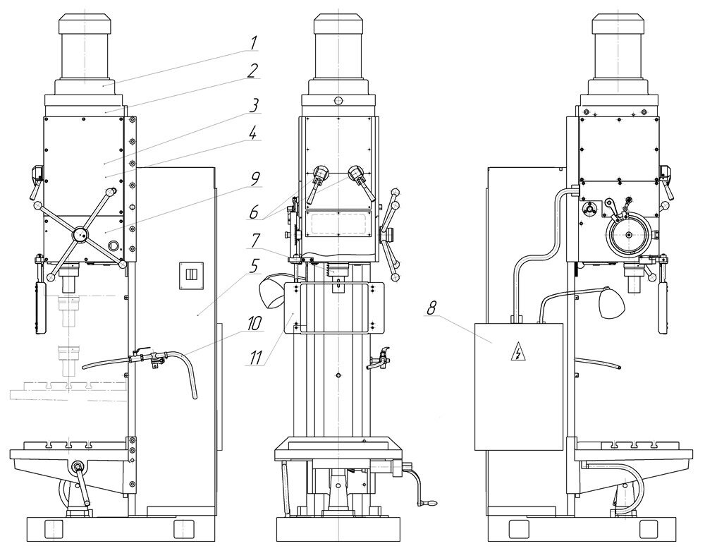 Расположение и обозначение составных частей оборудования