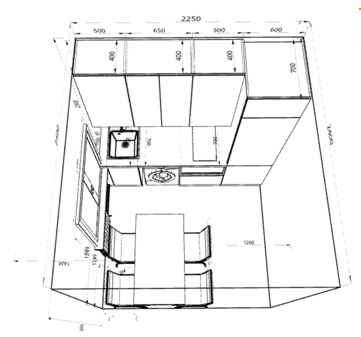 Такое расположение дает возможность с комфортом поставить стол и стулья