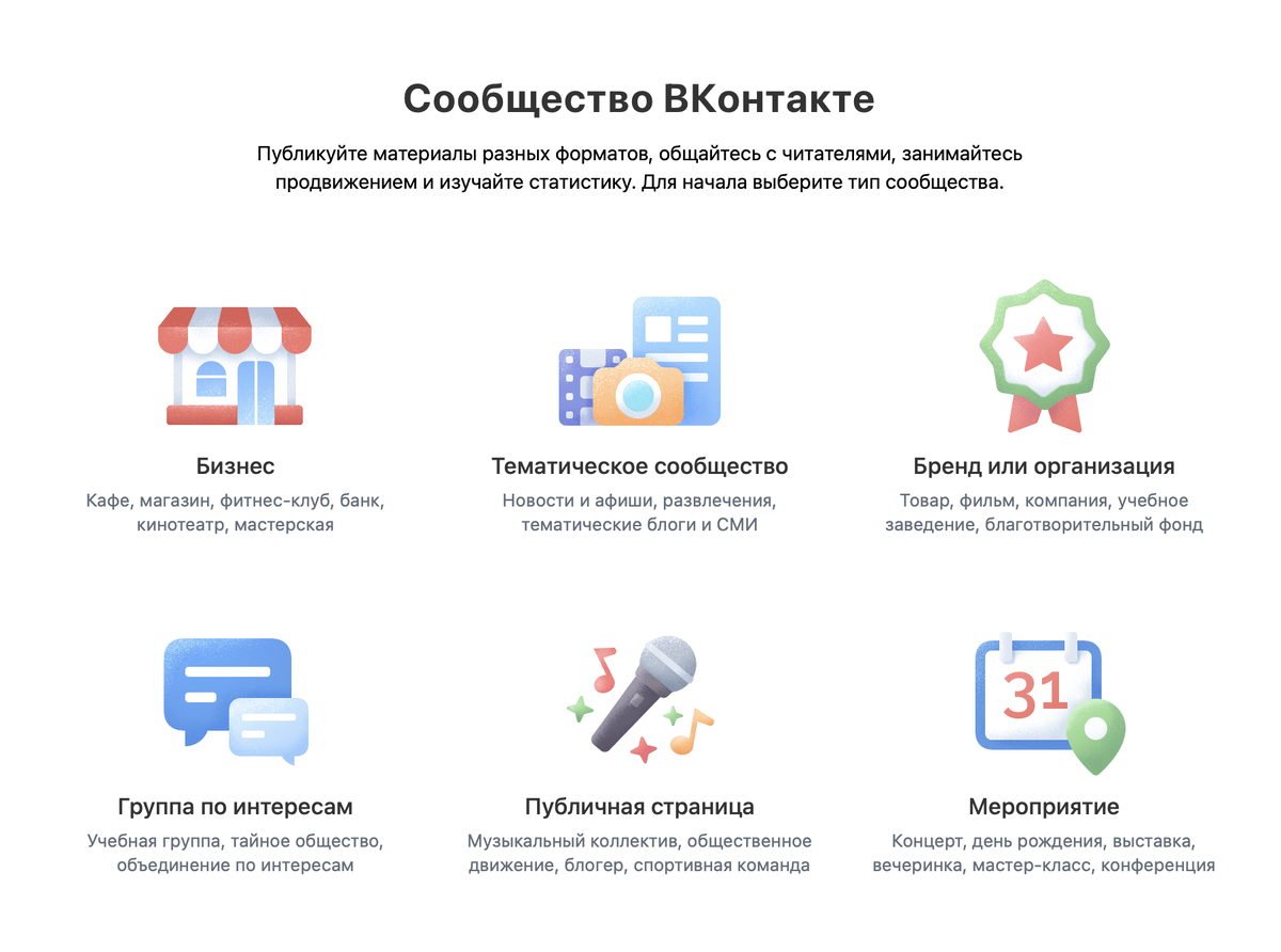 Нужно выбрать формат сообщества.