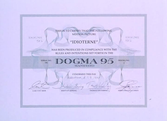 Сертификат Dogma 95 для фильма "Идиоты"