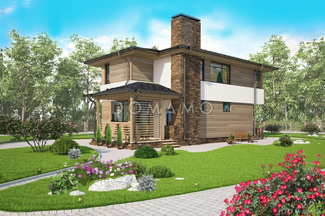 Проект D3123 — двухэтажный дом с террасой 