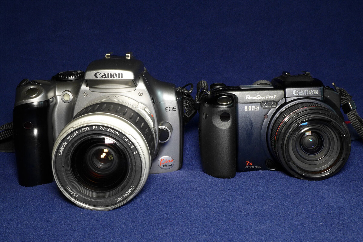 Canon EOS 300D (слева) и Canon PowerShot Pro1 (справа).
