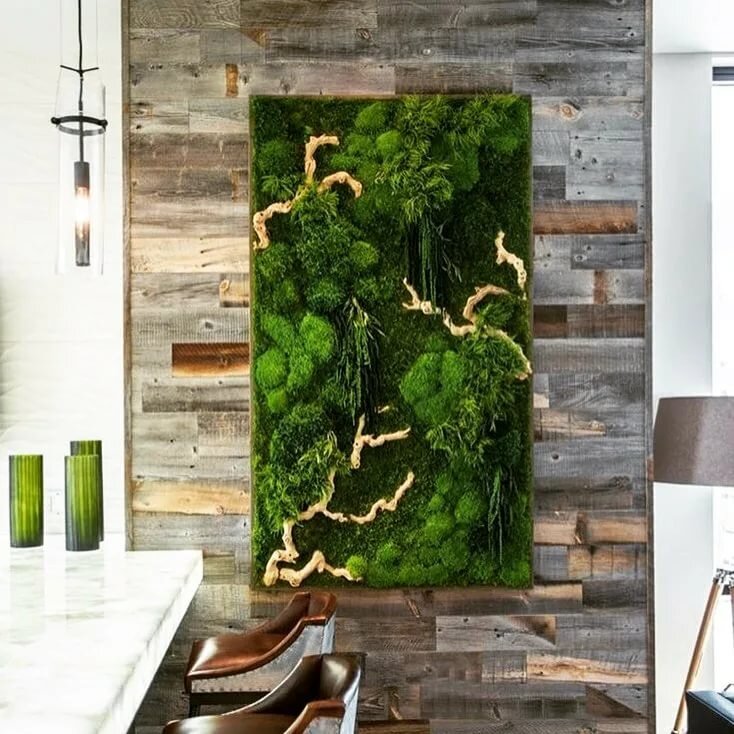 вариант оформления интерьера с применением панно из натурального мха
