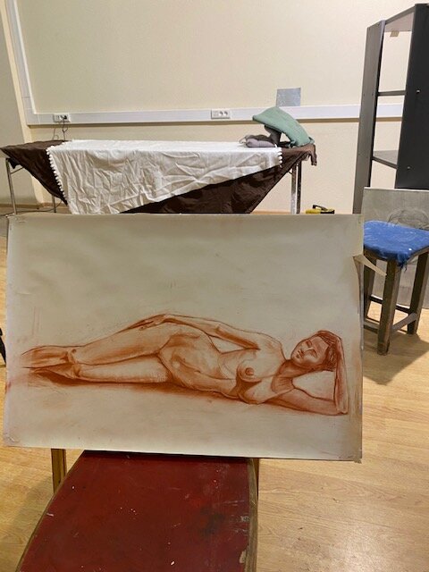 Обнажённая натура лёжа. Сангина