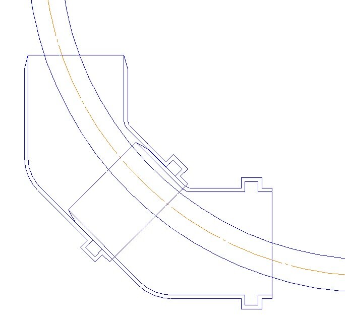 Кабель вписался в два отвода по 45 градусов
