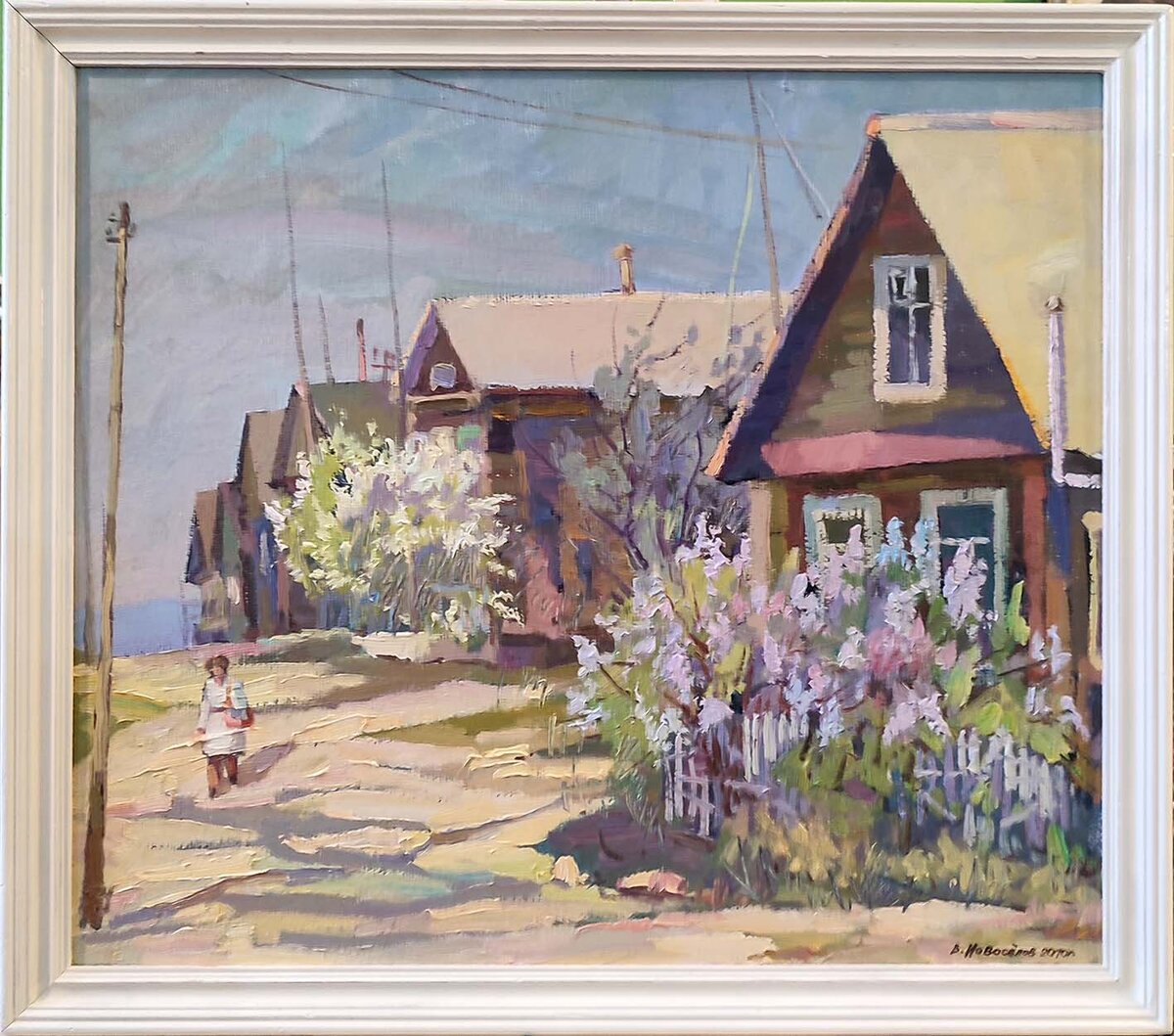 Новосёлов Валентин Старопышминск Сирень цветёт 48х55 двп м 2008 г 