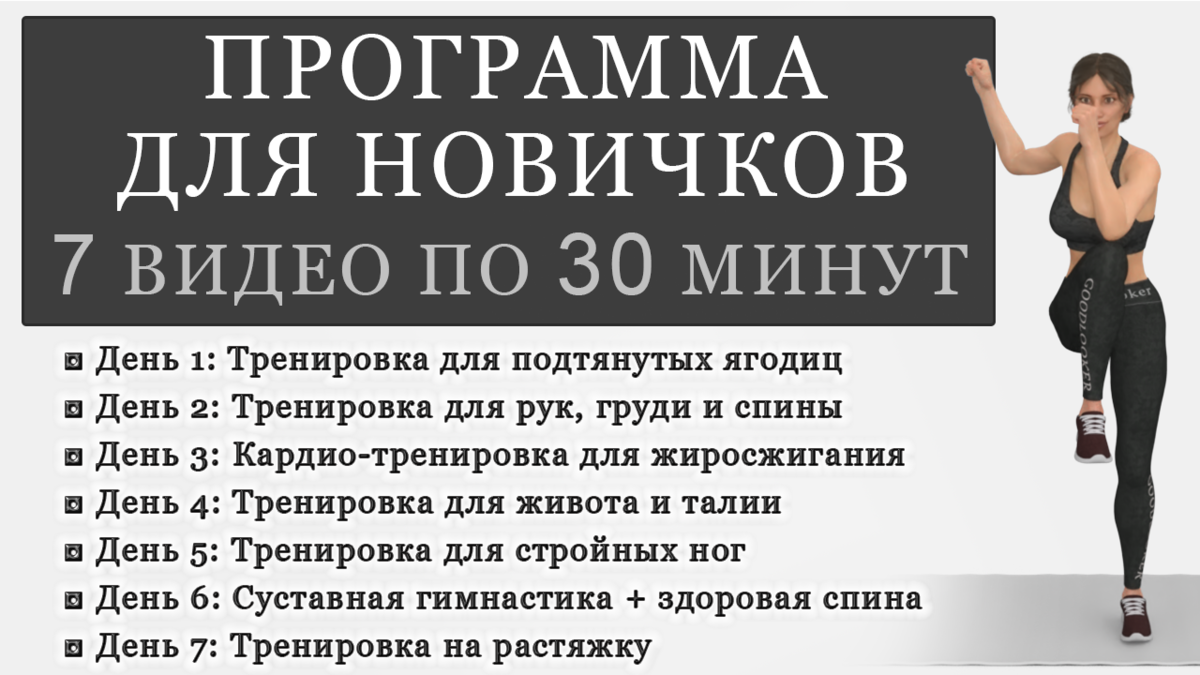 Программа для начинающих: 7 видео по 30 минут для всего тела | Фитнес с  GoodLooker | Дзен