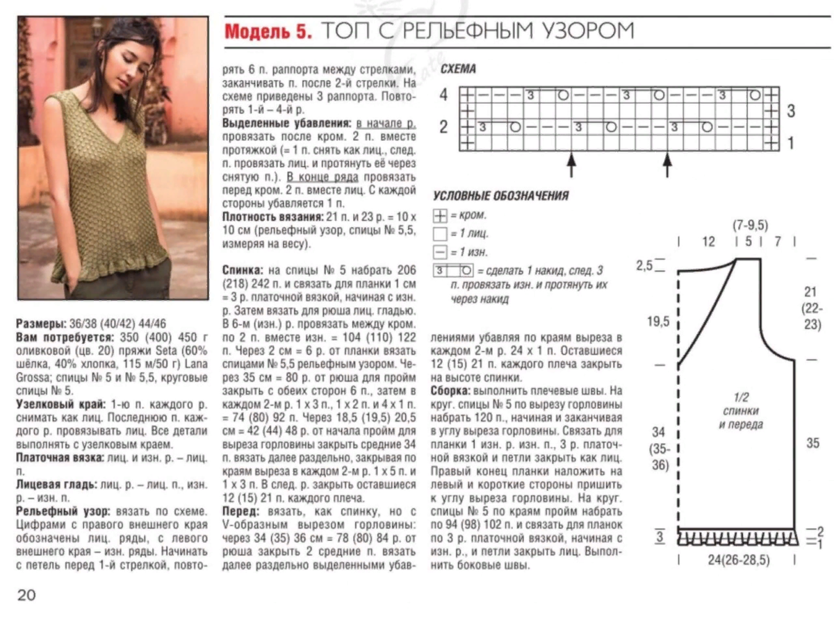 Вязание спицами летнего топа для женщин со схемами