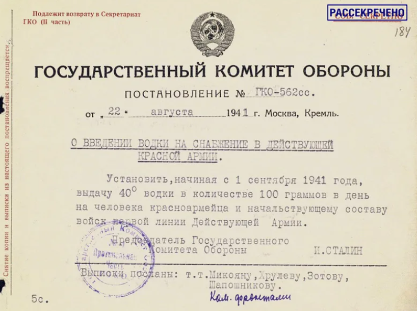 Гко 1943. Приказ о наркомовских 100 граммах. Постановление о введении наркомовских 100 грамм 1941 г. Постановления ГКО СССР.