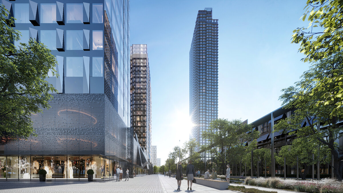 * Торговая галерея и прогулочный бульвар на территории Upside Towers 