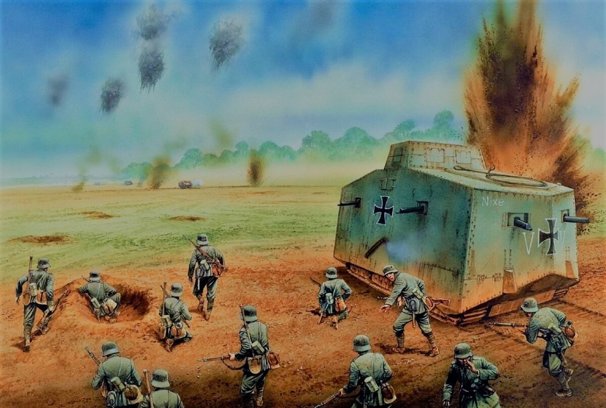 Так современный художник изобразил эпизод боя у Виллер-Бретонне 24 апреля 1918 года.