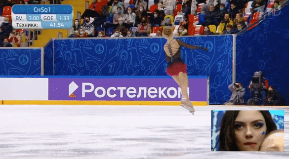 Александра Трусова выполняет 4Т в ПП на Кубке 1 канала (источник - youtu.be/Mfxfoh8yRGE)