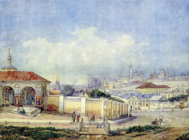 Вид Москвы от Ивановского монастыря. Акварель Д. Карташева. 1850-е годы. ИЗО ГИМ