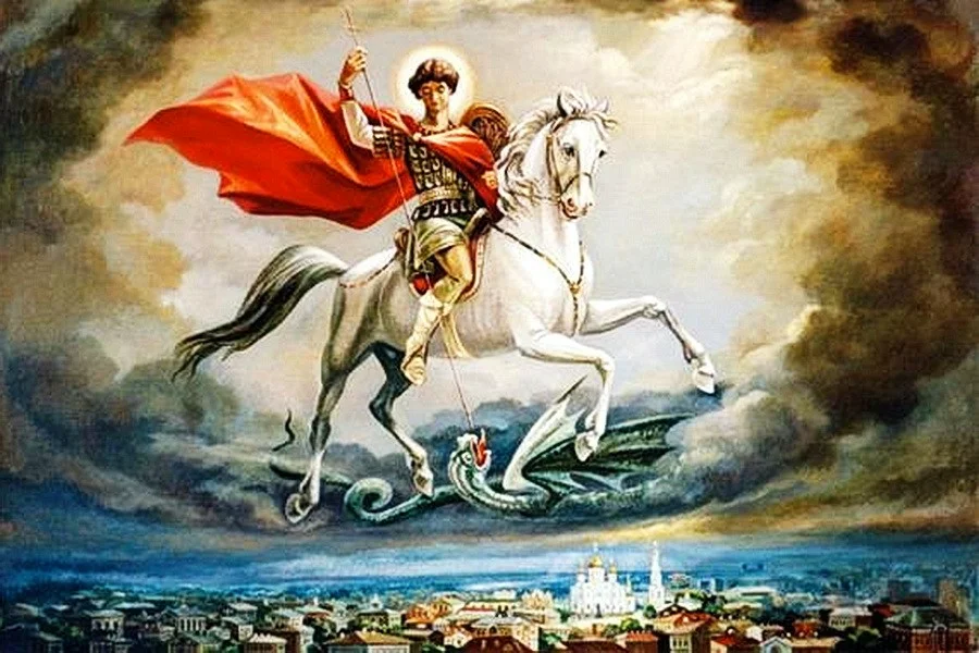 Картина всадник на коне с копьем