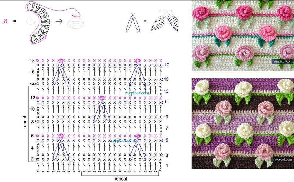 Узоры крючком цветные со схемами