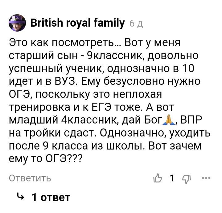 Скриншот комментария к публикации блога. 
