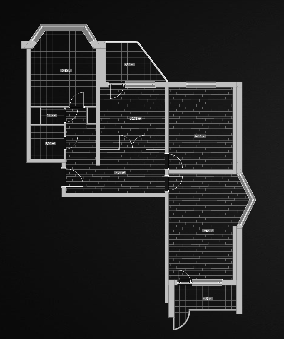 Исходная планировка трехкомнатной квартиры в панельном доме серии П-44Т
