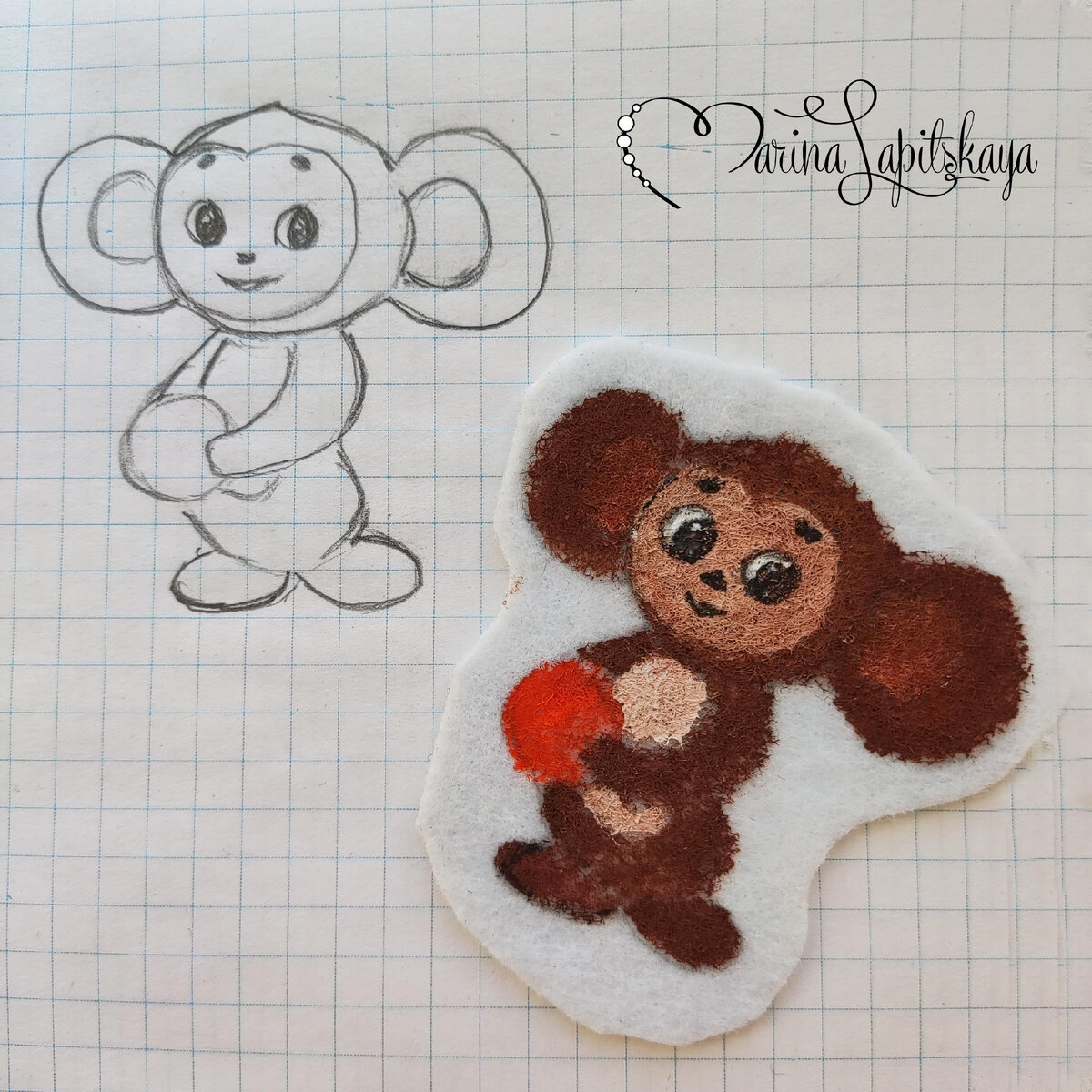 Шаблон, переводим рисунок на фетр, тонируем акриловыми красками