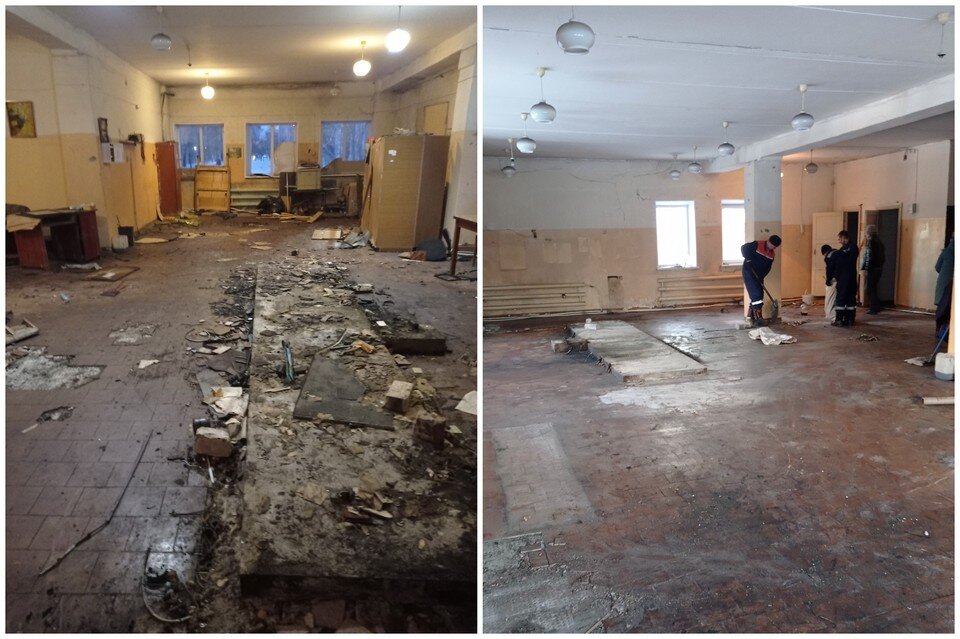     Плитка крошилась, с потолка сыпалось – в таком состоянии было здание типографии. Фото: администрация Копейска