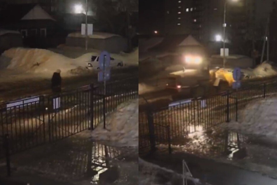     Трактористу пришлось показывать участки, где необходимо убрать снег и наледь. Фото: предоставлены Еленой.