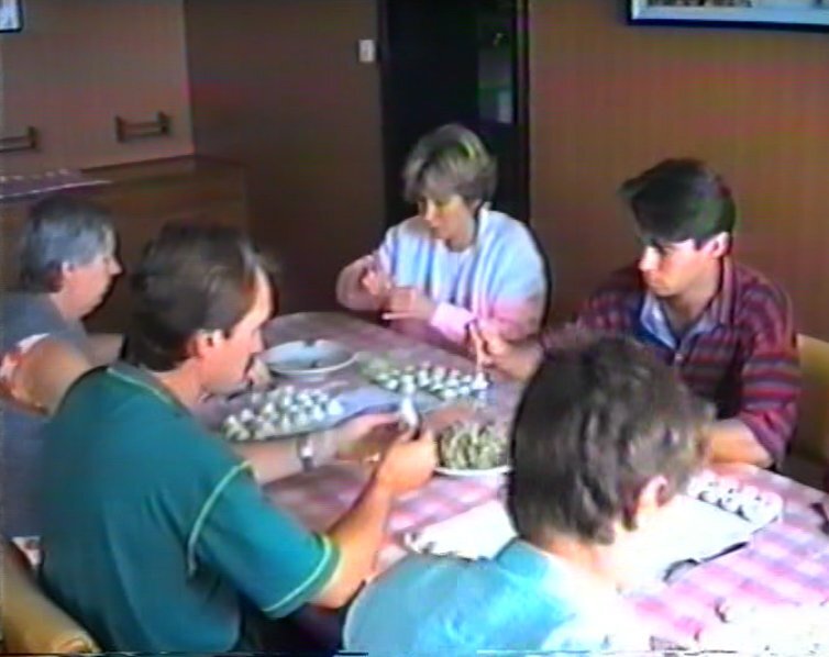 женщины за лепкой пельменей. Часто к ним примазываюся и самцы, привлекаемые запахом феромонов самок. кадр из видео автора