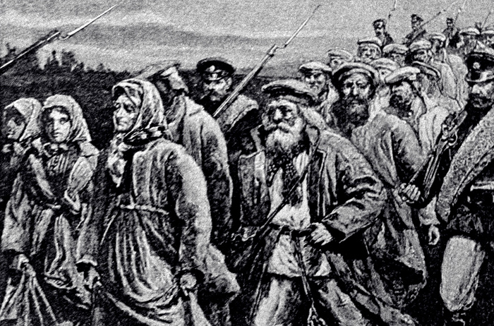 Пересылка заключенных по этапу в первой половине XIX века. Источник: https://s3-eu-west-1.amazonaws.com/mediazona-images/legacy/medialibrary/