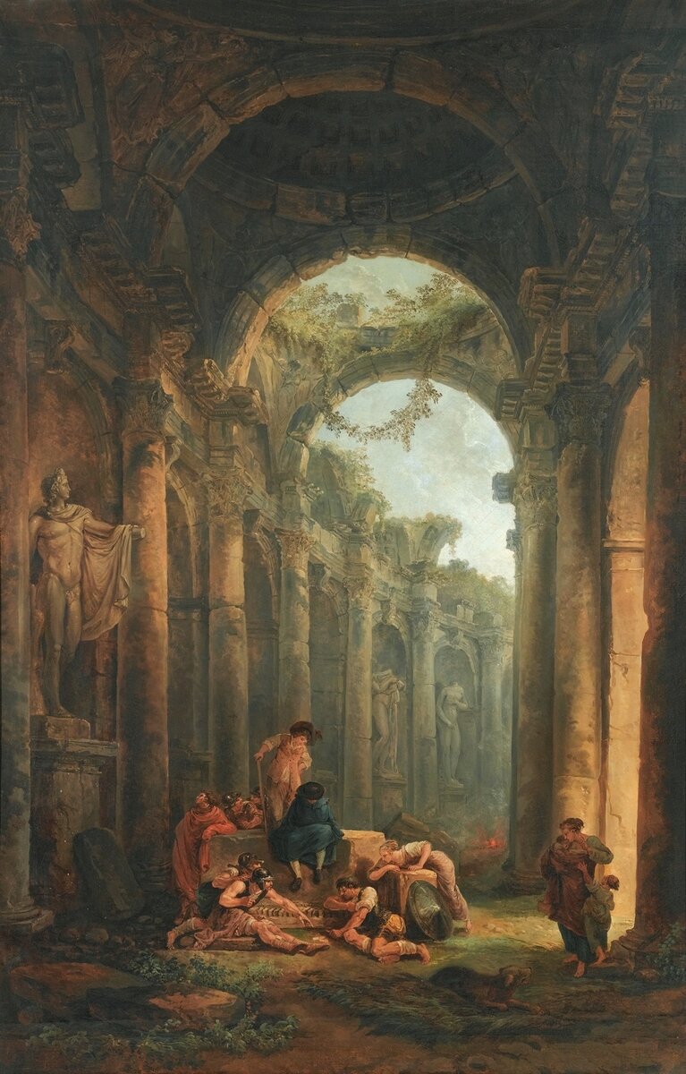 Робер Юбер, "Classical Ruins With Soldiers Gambling" (Античные руины с солдатами, играющими в карты). Частное собрание