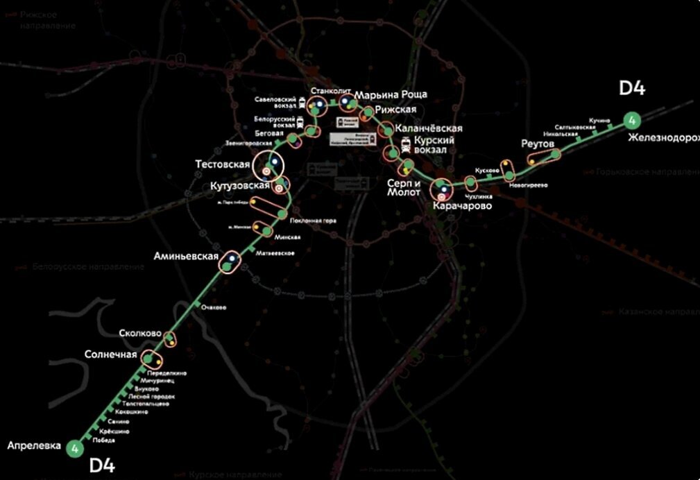 Карта мцд 4 с остановками на карте метро