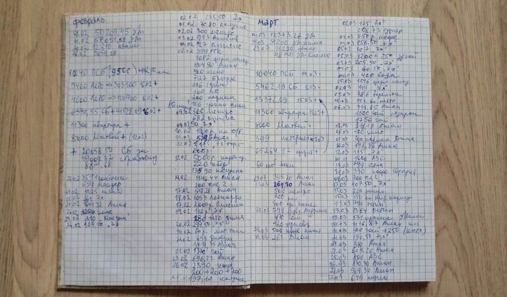 Сохранились наши первые записи расходов и доходов