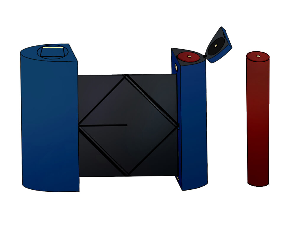 Аккумулятор типа 18650 для питания смартфона. Сзади в виде зеркальной "G" это направляющие и нажим для ослабления конструкции для сворачивания экрана.