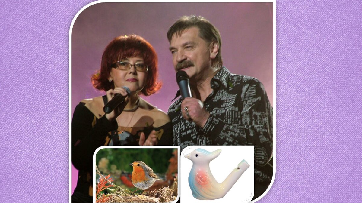 Коллаж автора. исполнители песни "Малиновка", птица  малиновка(зарянка) и свистулька водяная. 