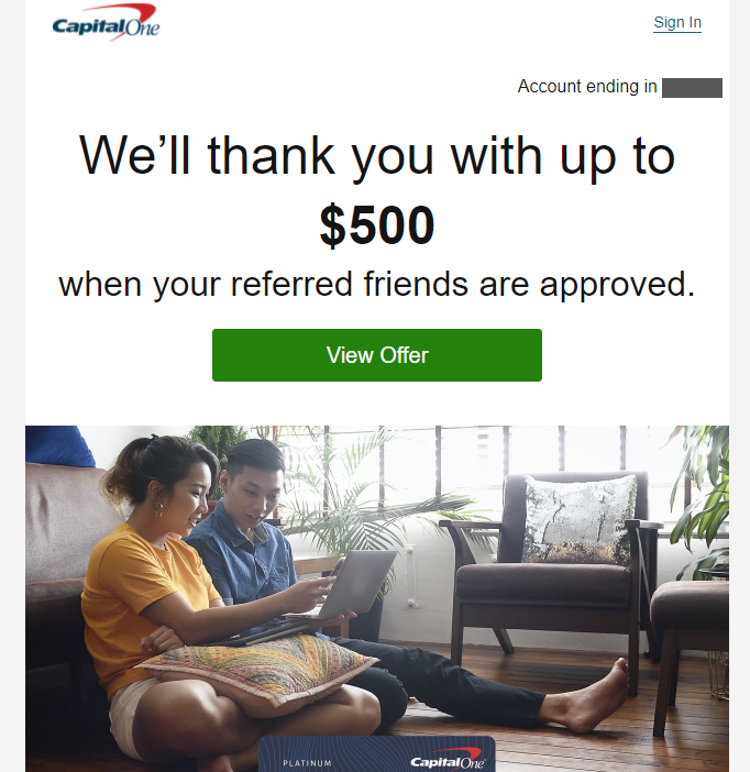 Вот такое предложение: приведи друга и, если его заявку одобрят, получишь до $500. 