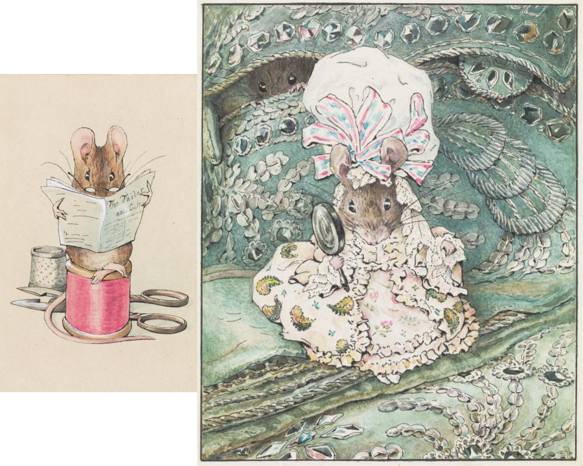 Хелен Беатрис Поттер. Фронтиспис: Мышь-портной. Леди Мышь в чепце (справа), ок. 1902. Галерея Тейт, Лондон. © Tate