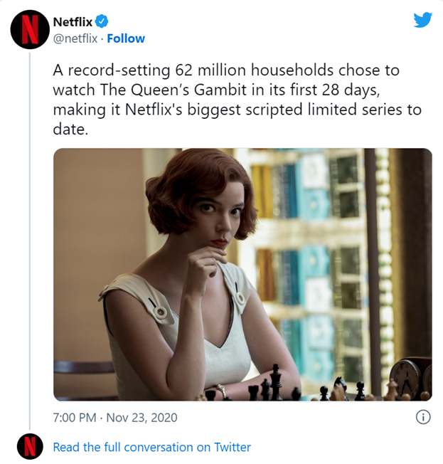 Заявление на официальной странице «Netflix» о рекорде