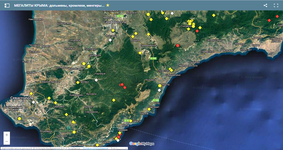 Скрин карты "Мегалиты Крыма"