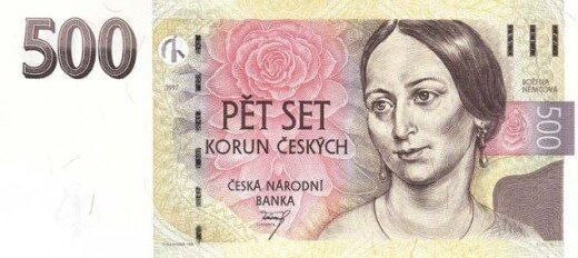 Портрет Божены Немцовой на купюре достоинством 500 чешских крон