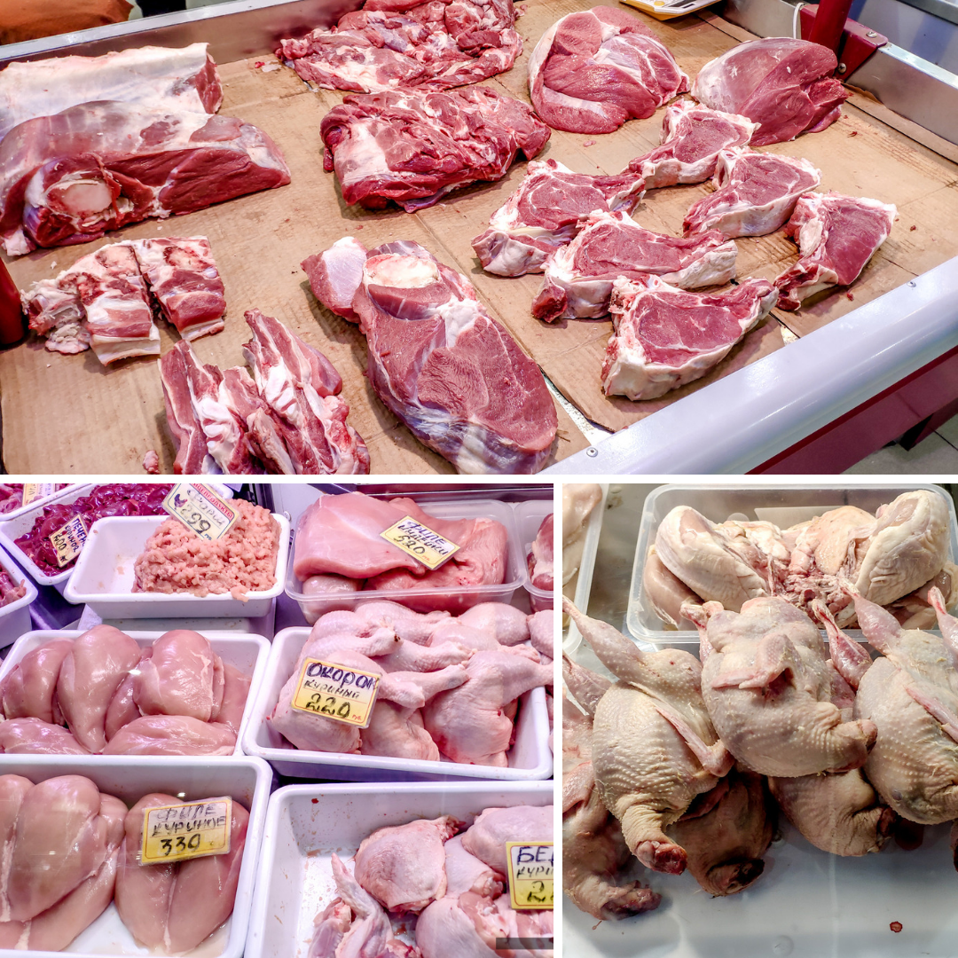 Рынок мяса и мясной продукции. Мясо в ассортименте.