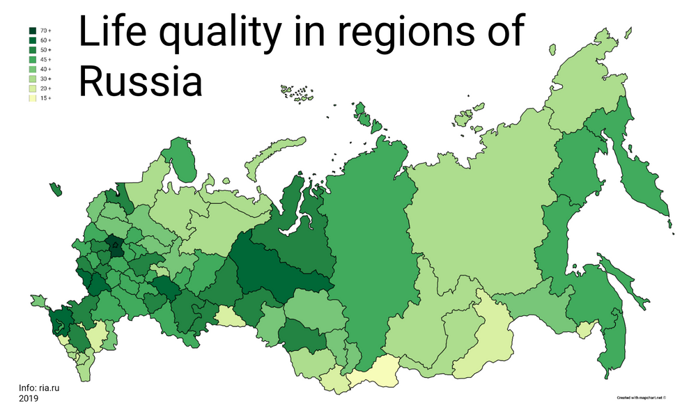 Качество жизни по регионам России 2019 год