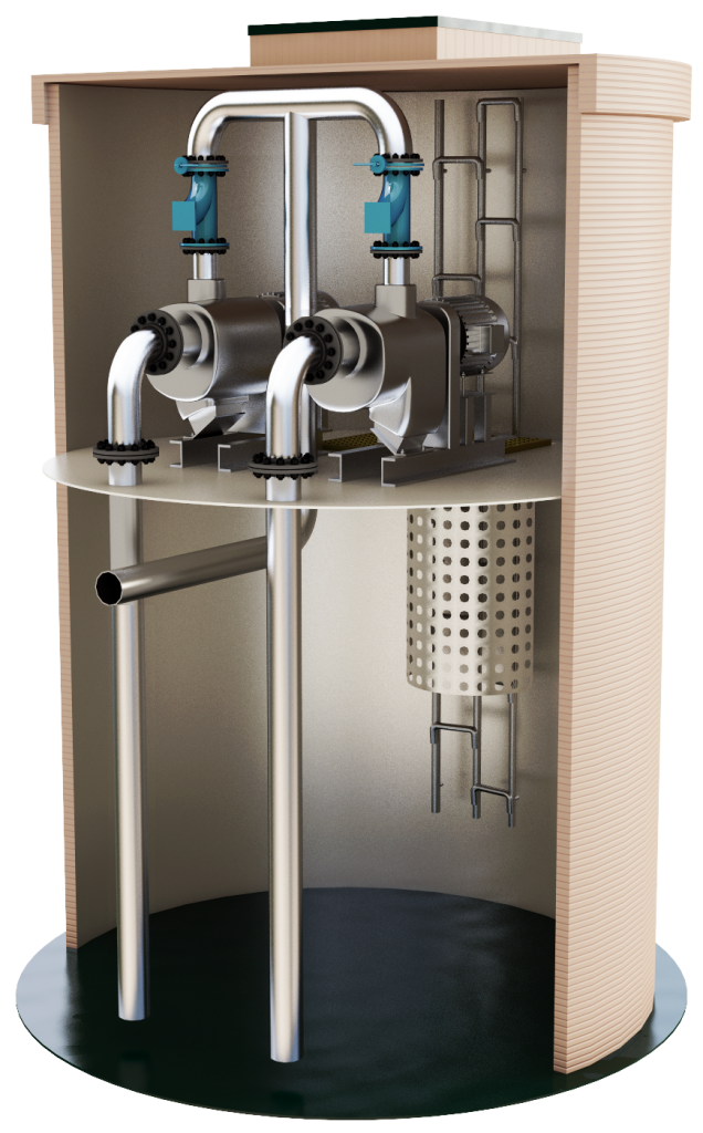 Канализационная насосная станция с самовсасывающими насосами