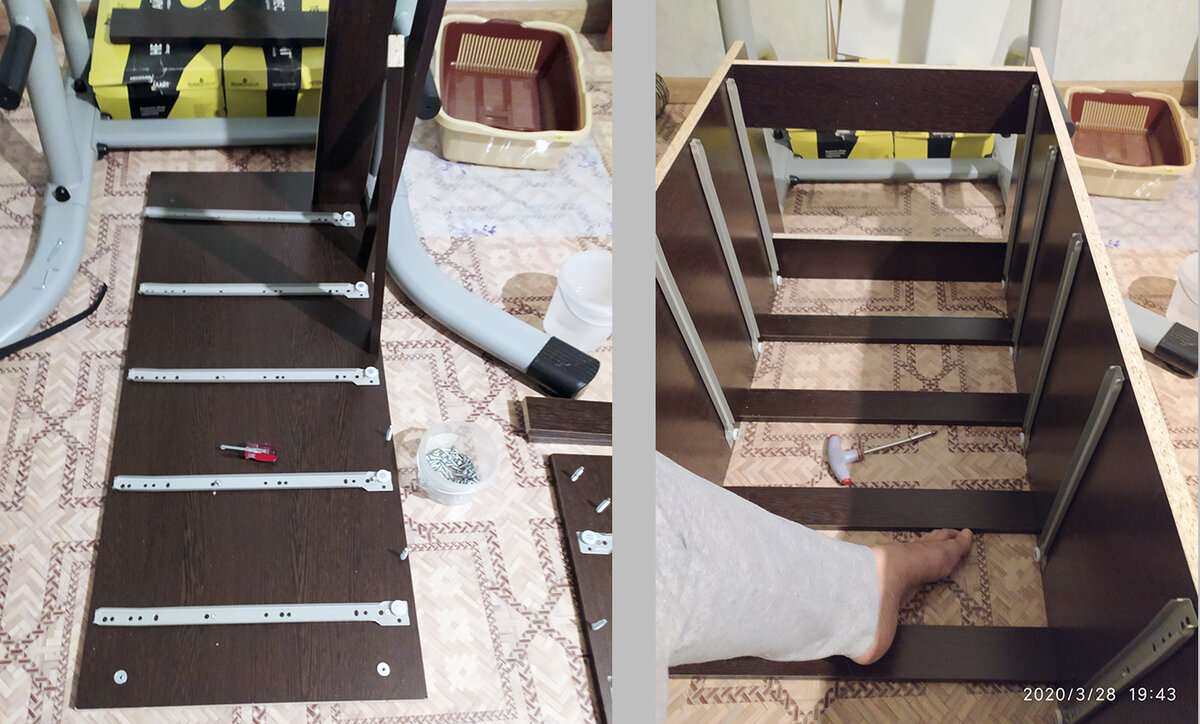 Сборка корпуса комода.  В данном случае представлена корпусная мебель Северин, на ее месте может быть любой комод, который требует сборки (в том числе, собственноручный).