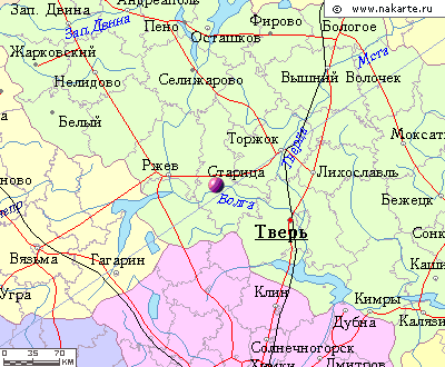 Карта для тех, кто не очень силён в географии. Старица, действительно, назодится не очень далеко от Москвы. Всего каких-то 240 км! Карты взята с сайта "мой город"