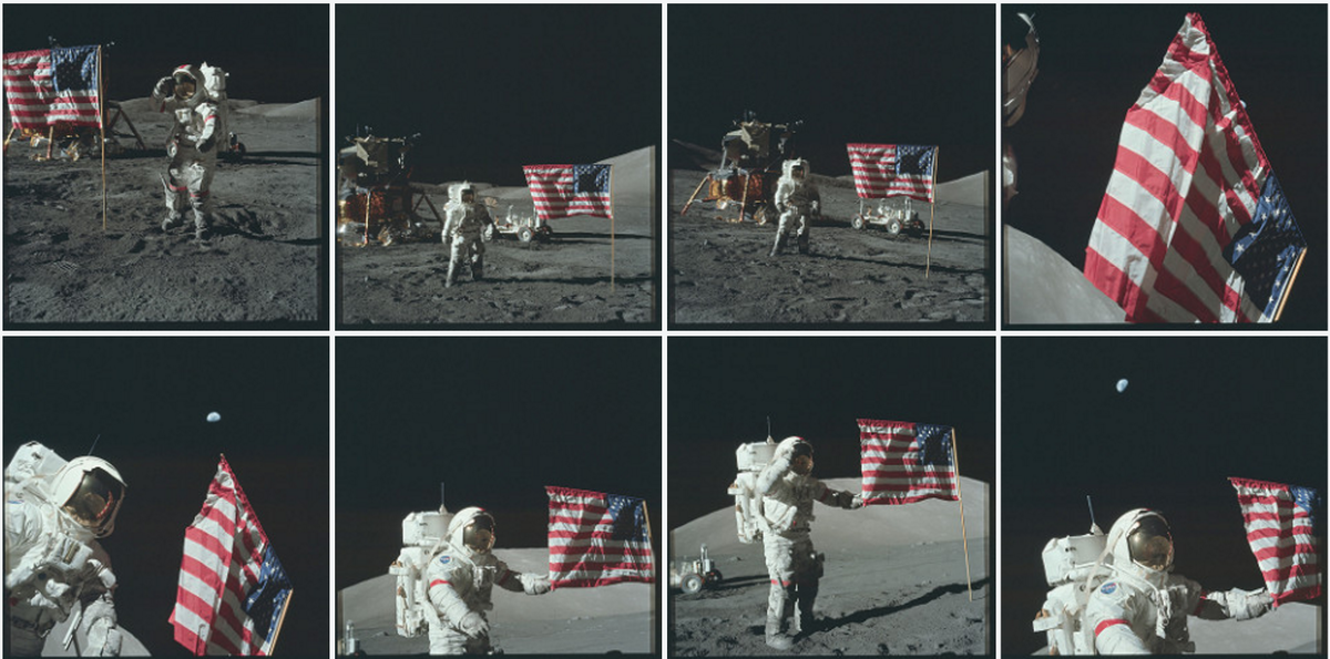 Ряд последовательных фотокадров с флагом.